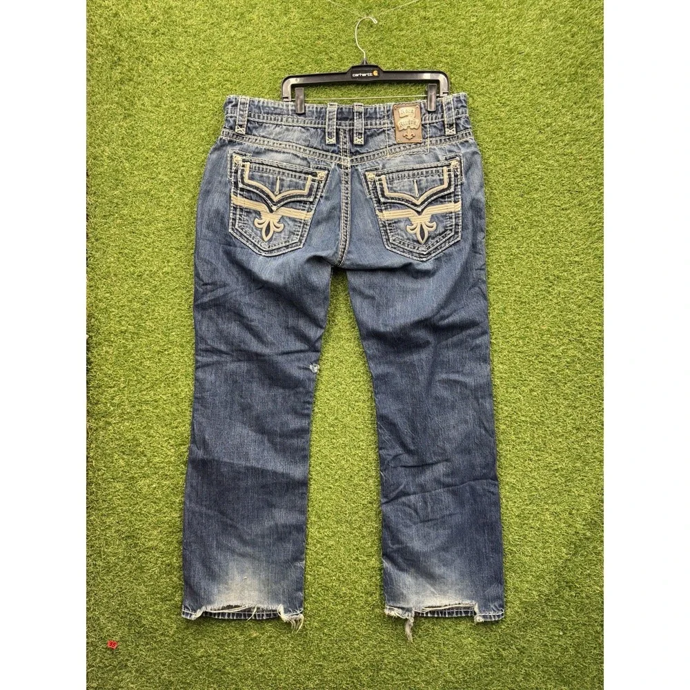 Rock Revival Jeans Mens 38 Caesar Relaxed Straight Fit Distressed Grunge Punk